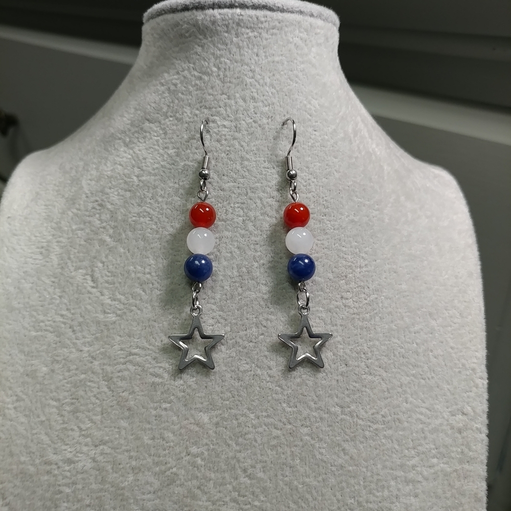 Natural Gemstone Star Earrings Surgical Stainless-Steel Carnelian Jade Sodalite - Picture 9 of 12